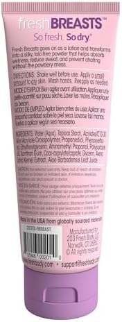 Fresh BREASTS Anti-Chafing Deodorant Cream to Powder for Under Boobs, Inner Thighs - Lotion Made without Talc, Aluminum, Parabens or Added Fragrance - 3.4 Fl Oz (2 Pack)