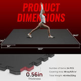 SUPERJARE 0.56'' Thick 24 Pcs 96 Sq Ft Rubber Top Exercise Equipment Mats, High Density EVA Foam Mats with Rubber Top, Interlocking Gym Flooring for Home Gym, Protective Workout Mat, Black