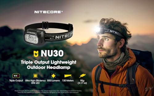 Nitecore NU30 500 Lumen LED Rechargeable Headlamp with White and Red Beams Sticker