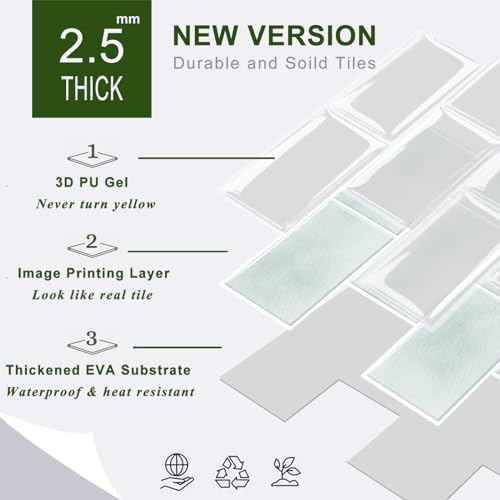 STICKGOO 10-Sheet Subway Tile Peel and Stick Backsplash, Self Adhesive Vinyl Wall Tiles, Stick on Backsplash for Kitchen and Bathroom(Thicker Design)