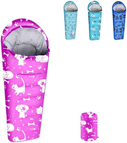 KidzAdventure Mummy Style 32 – 59F Kids Sleeping Bag with Pillow Sleeve, 4 Season, Lightweight and Backpacking Style, Ideal for Camping, Sleepover, Boys, Girls, Youth and Toddlers