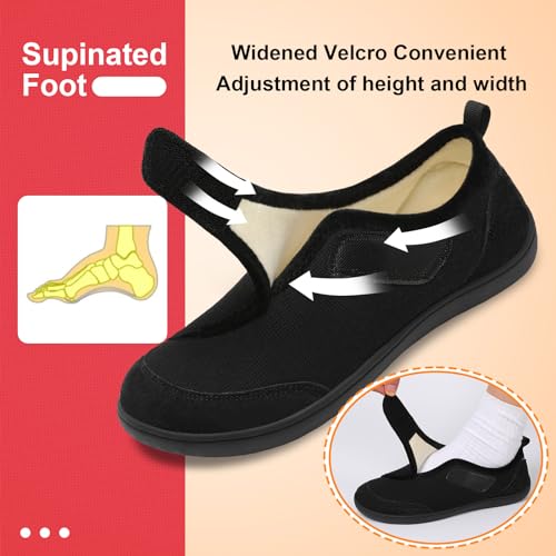 LeIsfIt Mens Slippers Wide House Shoes Adjustable Diabetic Shoes Arthritis Swollen House Slippers Indoor Outdoor Black Size 8.5