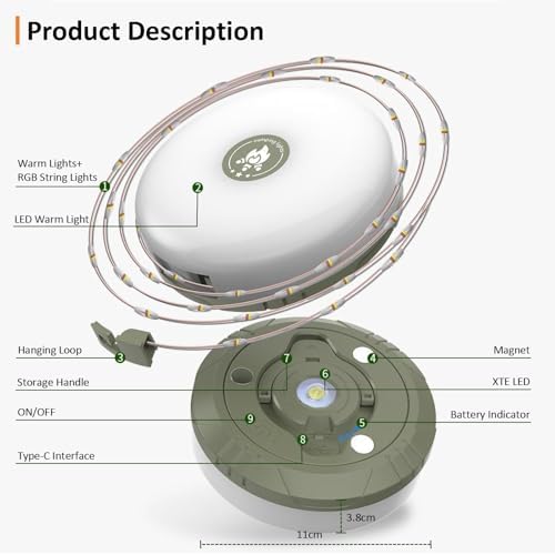 2-Pack Camping String Lights, 4 in 1 Outdoor String Lights with 8 Lighting Modes, Quick Storage, USB Charging, Portable Camping Light Rechargeable, 32.8ft Waterproof Tent Light for Hiking,Christmas