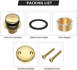 All Metal Tip-Toe Bathtub Drain Kit with Two-Hole Overflow Faceplate and Universal Fine/Coarse Thread Assembly, Bath Tub Drain Kit fits All Bathtub -Brushed Gold
