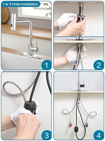 Kitchen Faucets with Pull Down Sprayer,Waterfall Kitchen Sink Faucet,Commercial Utility Stainless Steel Kitchen Faucets,Single Handle Kitchen Sink Faucet with Pull Down Sprayer for 3 Function