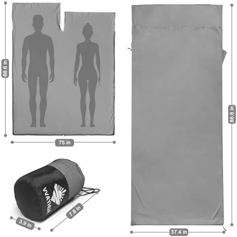 Sleeping Bag Liner, Self Tan Sleep Sack, Adult Sleep Sack, Two-Way-Zipper Expose Feet Separately, Portable Single Camping Travel Sheets for Hotel,Hostels,Business Trips