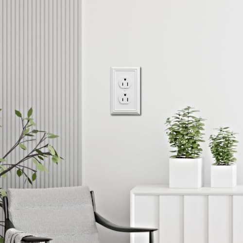 Single Duplex Outlet Cover Plate, 4-Pack White Adler Metal Wall Plate 1 Gang, Light Switch Cover, for Receptacle Light Switch, Switch Cover Decorative Wallplate, Durable