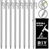 8 Pack Tent Stakes Heavy Duty 12 inch Steel Tent Pegs for Camping Unbreakable and Inflexible