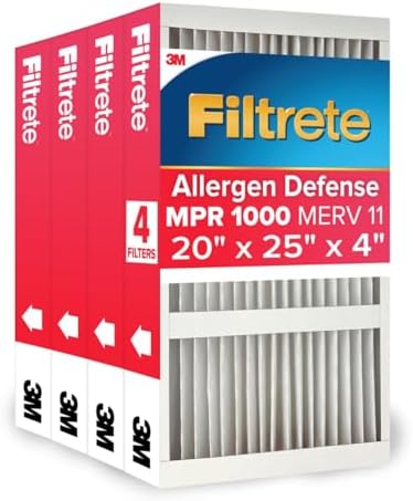 Filtrete 20x25x4 AC Furnace Air Filter, MPR 1000, MERV 11, Fits Honeywell & AprilAire Space-Gard, Allergen Defense, Electrostatic Air Cleaning Filter, 4-Pack (actual size 19.88 x 24.63 x 4.31)