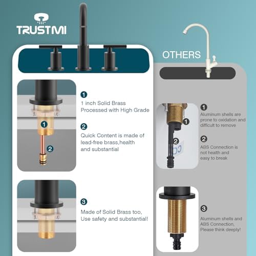 TRUSTMI Bathroom Faucet 3 Hole 2-Handle 8 inch Wide-Spread Bathroom Sink Faucet with Pop Up Drain and cUPC Waterlines, Matte Black