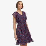 Tommy Hilfiger Women's Ruffle Trim Tie Waist Chiffon Mini Dress