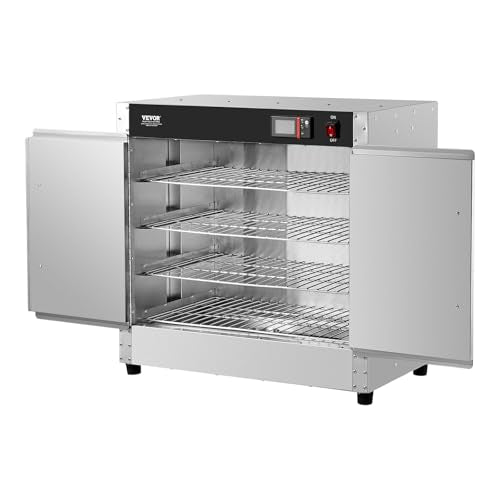 VEVOR Hot Box Food Warmer, 4-Tier Concession Warmer with Water Tray, 4 Pans, Double-Door and Adjustable Shelves, Stainless Steel Food Warmer Cabinet, Ideal for Storing Pizza, Chicken, Restaurant
