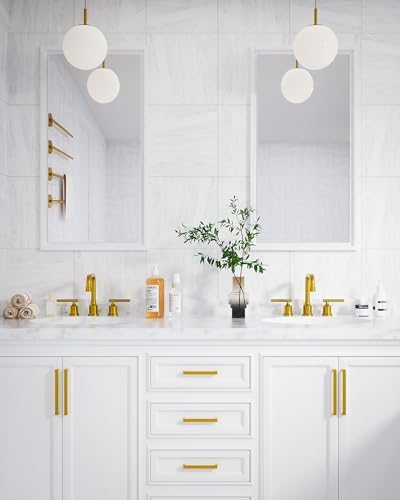 WOWOW Brushed Gold Bathroom Faucet Widespread Bathroom Sink Faucet 2 Handle Lavatory Tap 3 Holes with Drain and Supply Hoses Mordern Basin Taps