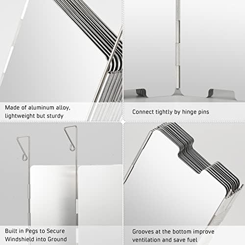 Camping Stove Windscreen 16 Plates Folding Outdoor Stove Windshield Camp Stove Wind Screen Aluminium Alloy Windshield for Butane Burner Grill Wind Blocker Shield