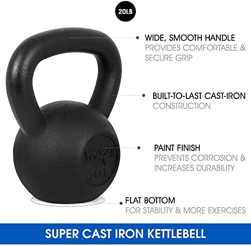 Yes4All 5-80 lbs Cast Iron Kettlebell for Dumbbell Weights Exercises, Gym, Full Body Home Workout Equipment, Push up, Grip and Strength Training