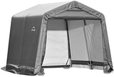 ShelterLogic 10' x 10' Shed-in-a-Box All Season Steel Metal Peak Roof Outdoor Storage Shed with Waterproof Cover and Heavy Duty Reusable Auger Anchors, grey