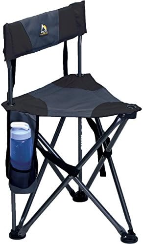 GCI Outdoor Quik-E-Seat | Portable, Folding Tripod Chair with Drink Holder and Padded Lumbar Support — Black