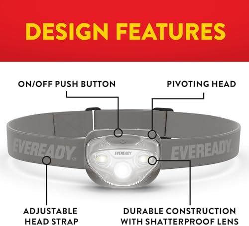 EVEREADY LED Headlamps Pro200 [5-Pack], IPX4 Water Resistant, Bright and Durable Head Lights for Camping, Hiking, Emergency Power Outage (Batteries Included)