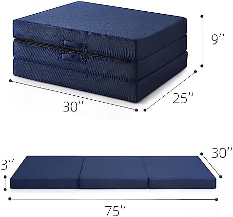 Sleeping Mats for Adults,Memory Foam Folding Pad,Cool Trifold Mattress,Machine Washable Mesh Cover,Breathable,Cot Size Floor Mattress Topper,Guest Bed,Summer Camping