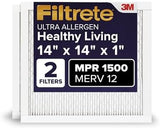 Filtrete 14x14x1 AC Furnace Air Filter, MERV 12, MPR 1500, CERTIFIED asthma & allergy friendly, 3 Month Pleated 1-Inch Electrostatic Air Cleaning Filter, 2-Pack (Actual Size 13.81x13.81x0.78 in)