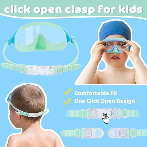 Vvinca 2 Pcs Kids-Swim-Goggles with Nose Cover, Swimming Diving Mask Wide View Anti Fog UV Anti Shattered Lens for Kids 3-6