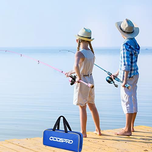 ODDSPRO Kids Fishing Pole Pink, Portable Telescopic Fishing Rod and Reel Combo Kit - with Spincast Fishing Reel Tackle Box for Girls, Youth