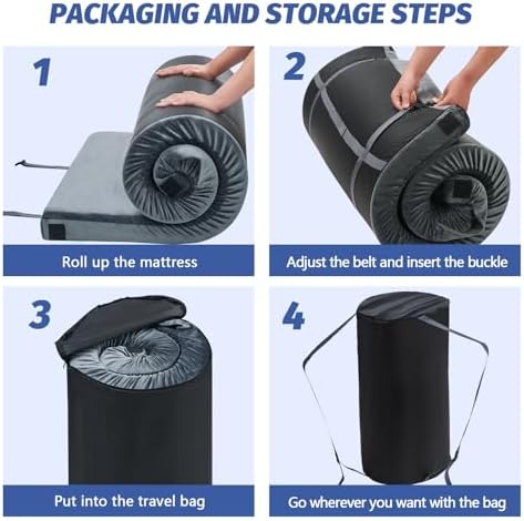 CYMULA Memory Foam Camping Mattress Pad, CertiPUR-US Sleeping Mat, Portable Roll Up Mattress for Adults, Camping Bed Pads for Sleepover, Car Bed with Travel Bag