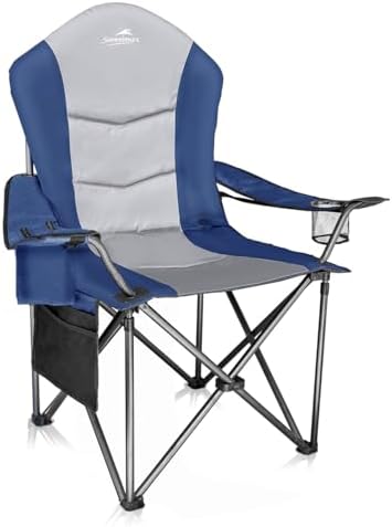 Fully Padded Camping Chair, Oversized Heavy Duty Lawn Chair with Cooler Bag,Side Pocket,Cup Holder Support 400 lbs