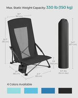 SONGMICS Set of 2 Portable Beach Chairs for Adults, Max. Load 330 lb Each, High Backrest, Cup Holder, Lightweight, Heavy-Duty, Black UGCB067B01V1