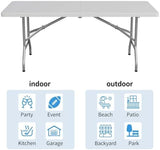 FWTI Deal 6 Feet Foldable Table, Built in Carrying Handle & Alloy Steel Legs, Heavy Duty Portable for Party, Dining, Wedding, Events, Picnic, Indoor, Outdoor, Camping, Utility, White