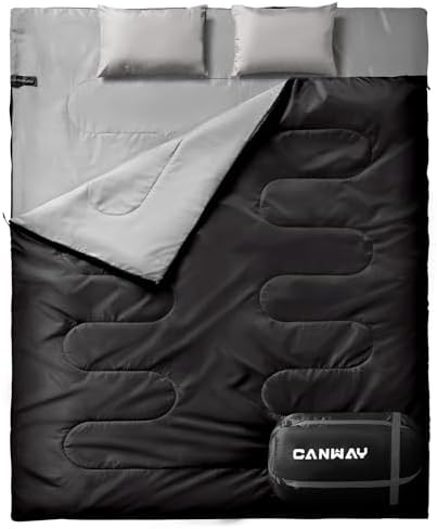 CANWAY Double Sleeping Bag Flannel for Adults Cold Weather Queen Size Two Person Sleeping Bags for Camping with 2 Pillows