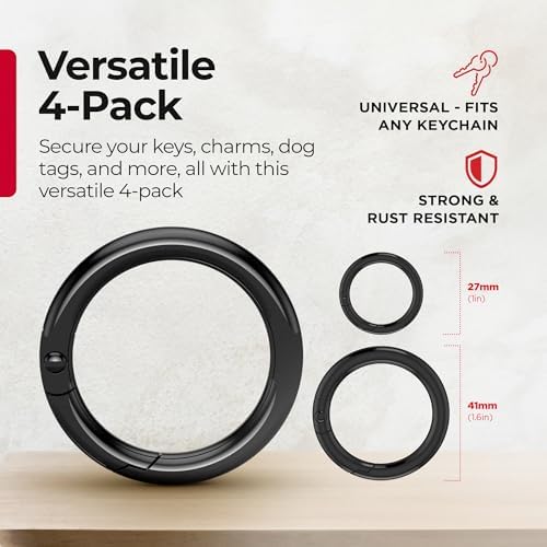 KeySmart Key Ring Clips - Round Carabiner Clip, Stainless Steel, Quick Release Keychain, Key Chain Hooks for Car Keys