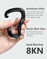 Heavy Duty Carabiner Clip Hook 8KN (1763 lbs), 2 PCS Ultra-Light Aluminum Caribeaners with Double Door D Ring Shape, for Hammock, Camping, Hiking, Backpacking, Dog Leash, Keychain Clip
