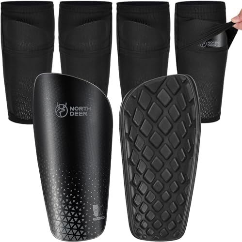 Northdeer Soccer Shin Guards for Kids Adults. Sleeves with Optimized Insert Pocket - Protective Soccer for Boys Girls Men