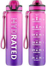 Water Bottle with Straw, 32oz Motivational Water Bottles with Time Marker to Drink, Tritan BPA Free, 1L Sports Water Bottle with Carry Strap LeakProof for Women Gym Fitness Outdoor (1 Pack)