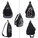 Oxford Ita Bag Kawaii Pin Display Chest Pack Single Shoulder Bag Sport Backpack Hiking Daypack, Medium