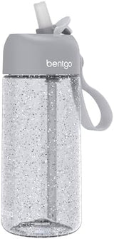 Bentgo Kids Water Bottle - Leak-Proof, Durable Tritan, BPA-Free 15 oz. Cup for Kids/Toddlers Ages 3+, Safe Sip Spout, Carrying Handle, & Dishwasher Safe for School (Glitter Edition - Silver)