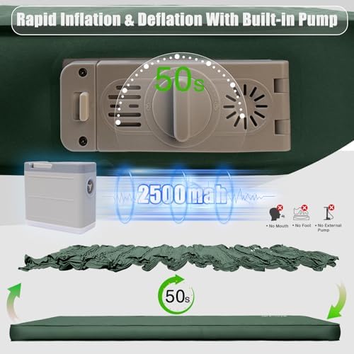 Self Inflating Sleeping Pad for Camping, 4" Extra-Thick Memory Foam Camping Mattress with Electric Pump, Fast Inflate & Deflate,9.5 R-Value Insulated Camping Pad for Car Travel Tent Cot, Green