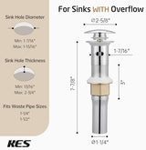 KES All Metal Bathroom Sink Drain with Strainer Basket Hair Catcher Anti Clog Pop Up Drain Stopper for Vanity Vessel Sink with Overflow, Rustproof 18/8 Stainless Steel Polished Chrome S2013A-CH