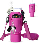 dabria Water Bottle Carrier Bag with Phone Pocket for Stanley 40/30 oz Tumbler Neoprene Water Bottle Holder Pouch with Adjustable Strap Bollus with Straw Cover & Carabiner for Stanley Cup Accessories