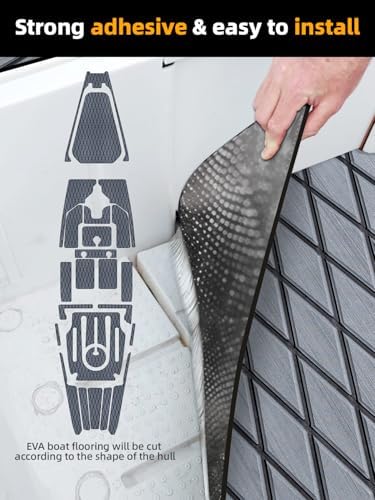 FOCEAN Boat Flooring EVA Foam Boat Decking Marine Mat Non-Slip Self-Adhesive Flooring Sheet for Motorboat Kayak Surfboard Garden Floor Swimming Pools, 94.5''x 15.7'', Dark Grey with Black Lines