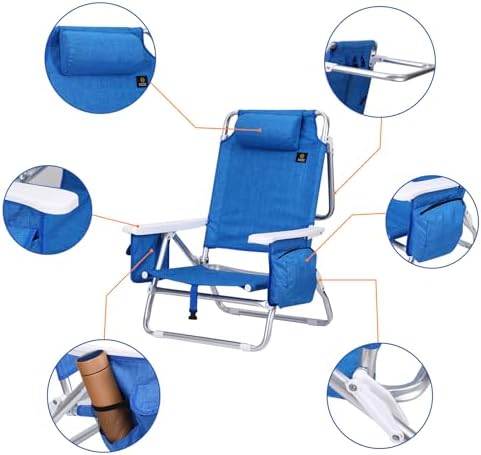 Nice C Blue Backpack Beach Chair with Cooler and Umbrella, Cup Holder for Outdoor, Camping, BBQ, Travel, Picnic