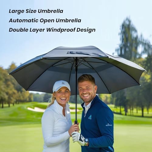 MRTLLOA 54/62/68/72 Inch Automatic Open Golf Umbrella, Extra Large Oversize Double Canopy Vented Windproof Waterproof Stick Umbrellas for Rain
