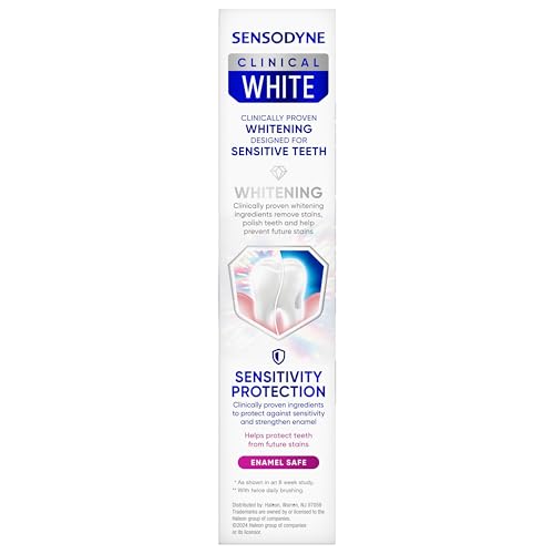 Sensodyne Clinical White Toothpaste Clinically Proven Whitening for Sensitive Teeth, Stain Protector, 3.4 oz x 3