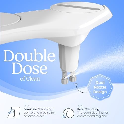 FSA/HSA Eligible Clear Rear Bidet Attachment for Toilet – Toilet Bidet with Dual Self-Cleaning Nozzles, Adjustable Spray Pressure, Easy Installation, Hygienic Bathroom Accessory