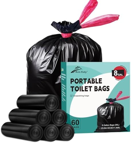 Portable Toilet Bags Drawstring 8 Gallon ，Camping Toilet Bags Toilet Trash Bags Leak-Proof, Waste Bags for Camping, Hiking, Traveling,Emergency, Outdoor Activities