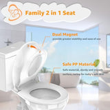 Potty Training Seat Built-in Toilet Seat, Round Toilet Seat 16.5inch with Baby Seat 2 in 1 Soft Close Quiet No Slapping, Magnetic Absorption, Easy Installation for Bottom Fixing Toilet