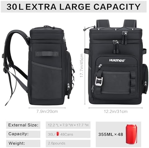 Large Waterproof Insulated Cooler Backpack for Men & Women, Leak Proof Cooler Backpack for Camping, Beach, Fishing, Picnic, Travel, Outdoor, 30L, 48Cans