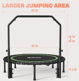 BCAN 450/550 LBS Foldable Mini Trampoline, 40"/48" Adult Fitness Trampoline with Bungees, U Shape Adjustable Foam Handle, Stable & Quiet Exercise Rebounder,Indoor/Outdoor Workout