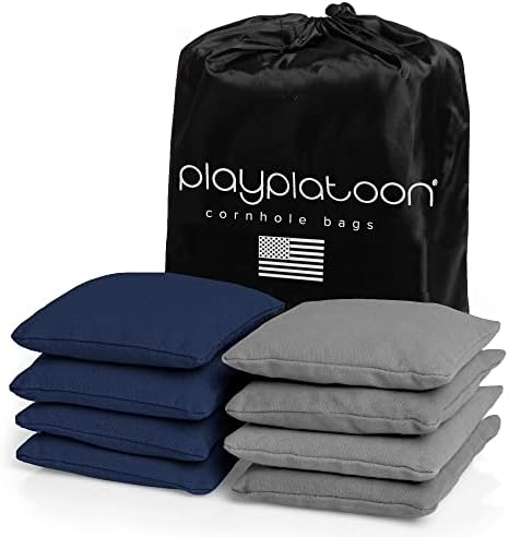 Play Platoon Cornhole Bags Weather Resistant- Set of 8 Regulation Bean Bags for Tossing- Official Professional Size & Weight Corn Hole Bags Two Color All Weather Cornhole Beans Bag Set with Tote Bag